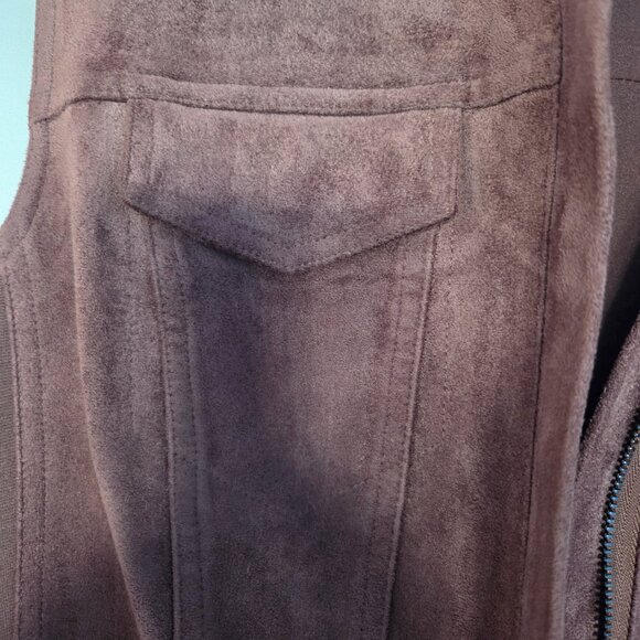 BCBG MaxAzria sleeeveless brown faux suede dress zippered with pockets. Size L - Picture 4 of 6